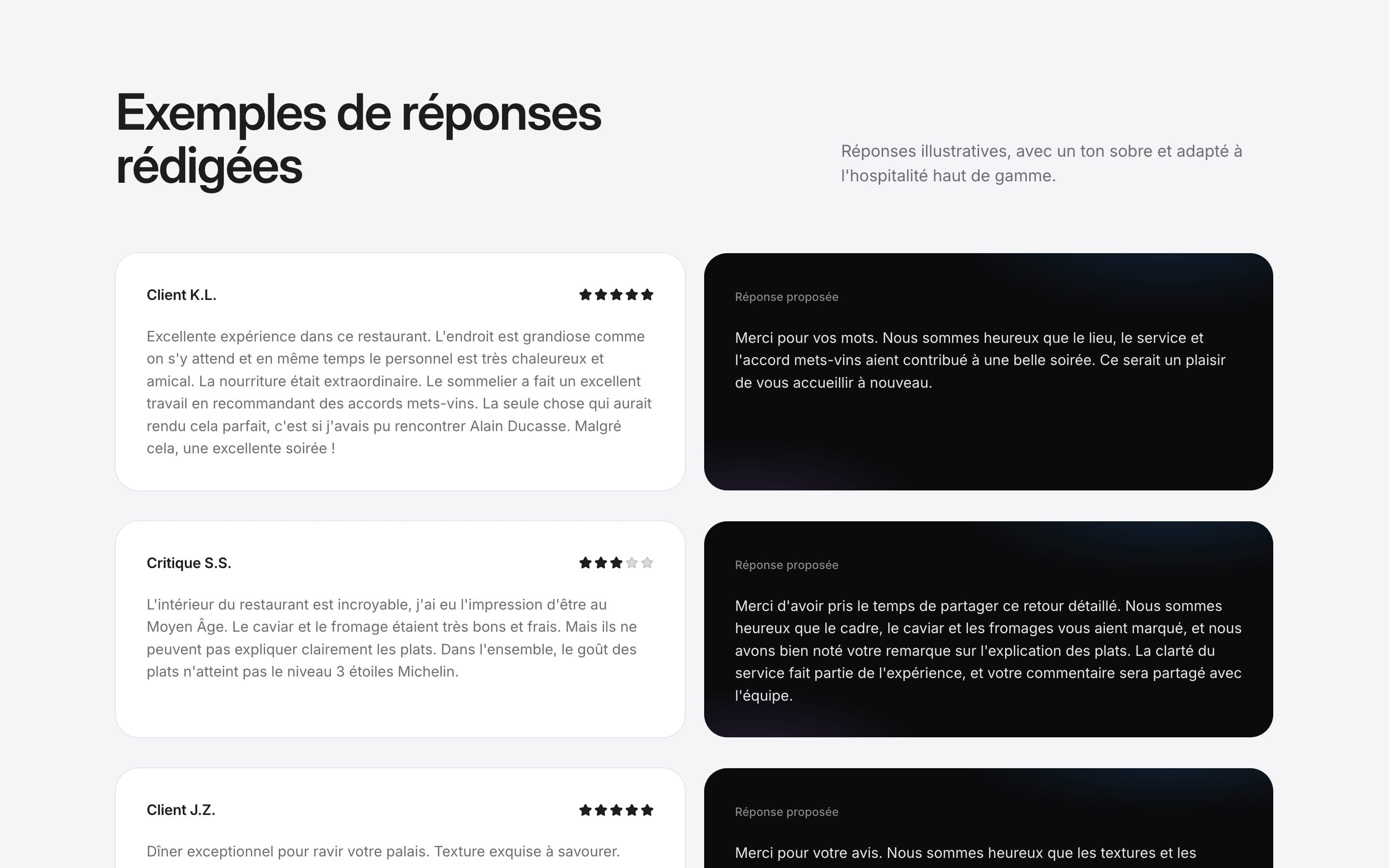 Customer review responses